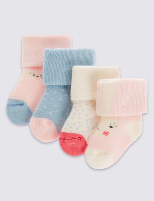 4 Pairs of Cotton Rich Stay Soft Assorted Socks